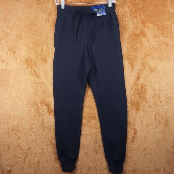POLO RALPH LAUREN Pants Mens Small Black Drawstring Jogger Waffle Thermal Logo - Picture 1 of 10